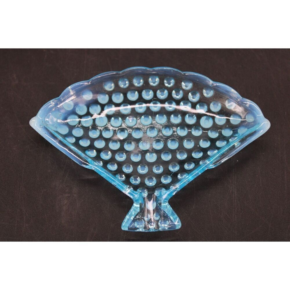 Vintage Fenton Blue Opalescent Hobnail Fan Ashtray - Picture 2 of 7